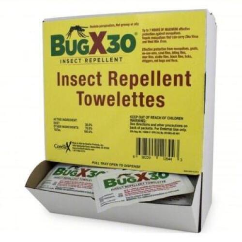 DESCRIPTION: (1) INSECT REPELLENT WIPES BRAND/MODEL: BUGX30 18 TO 750 SIZE: 50CT RETAIL$: 99.27 QTY: 1