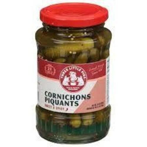 DESCRIPTION: (4) SWEET N SPICY CORNICHONS BRAND/MODEL: 3 PIGS SIZE: 12.4 OZ RETAIL$: 24 QTY: 4