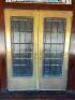 (1) SET OF 30" DOUBLE HARDWOOD DOORS W/ ETCHED GLASS CENTER INSERT.
