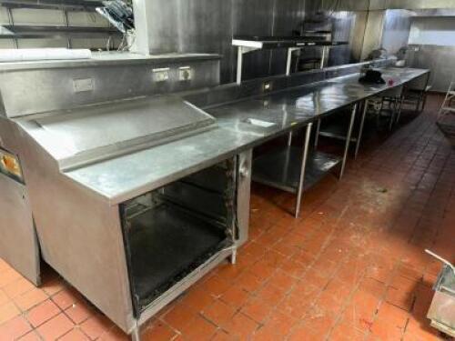22' STAINLESS PREP COUNTER W/ SINK AND UNDER COUNTER STORAGE.