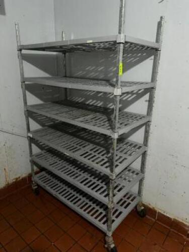 48" X 24" SIX TIER ROLL ABOUT PLASTIC SHELF.