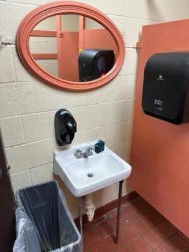 CONTENTS OF EMPLOYEE BATHROOMS. STALL PARTITIONS, SINKS, MIRRORS.