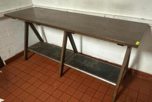 7' X 30" WOODEN PUB TABLE W/ A FRAME BASE.