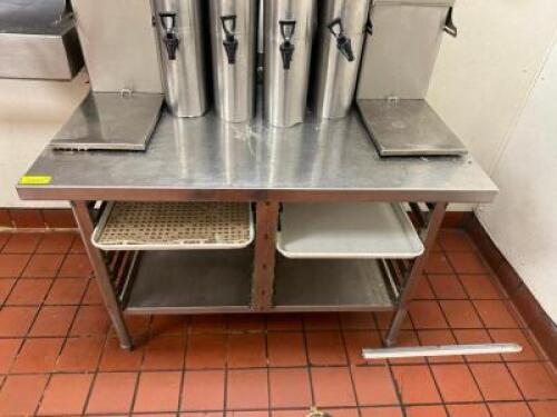 48" X 30" STAINLESS TABLE W/ GLASS RACK STORAGE.