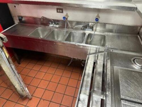 7' FOUR WELL STAINLESS BAR SINK W/ DOUBLE FAUCET