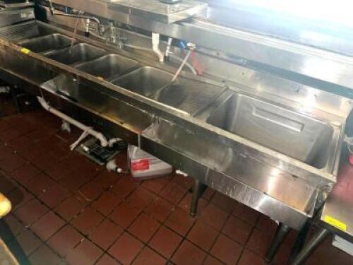 8' FOUR WELL STAINLESS BAR SINK W/ DOUBLE FAUCET