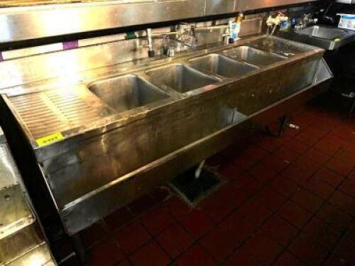 7' FOUR WELL STAINLESS BAR SINK W/ DOUBLE FAUCET