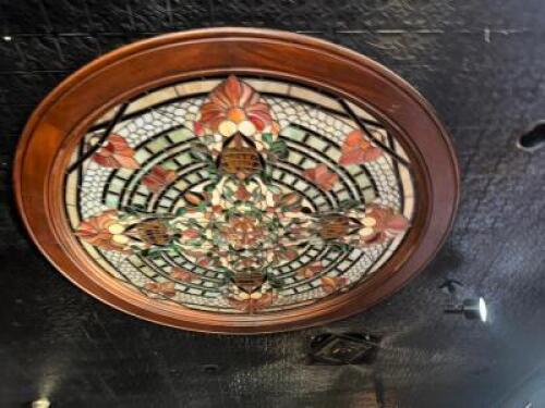 60" ROUND STAINED GLASS CEILING PANEL W/ HARDWOOD TRIM