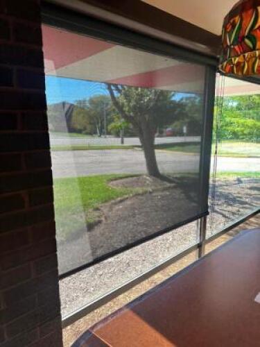 (3)4' BLACK MESH RETRACTABLE SUN SCREEN SHADES AND (2) 8' SECTIONS