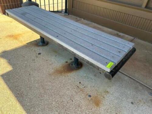 72" COMPOSITE TOP OUTDOOR BENCH SEAT W/ DOUBLE PEDESTAL BASE.