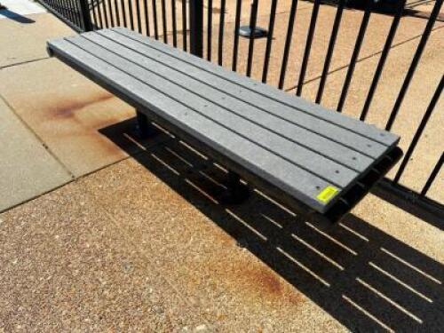 72" COMPOSITE TOP OUTDOOR BENCH SEAT W/ DOUBLE PEDESTAL BASE.