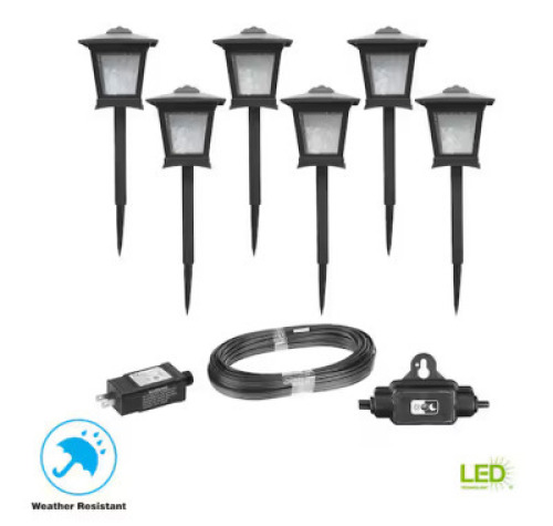 MIRAMAR 28 LUMEN LOW VOLTAGE BLACK INTEGRATED LED OUTDOOR LANDSCAPE PATH LIGHT KIT