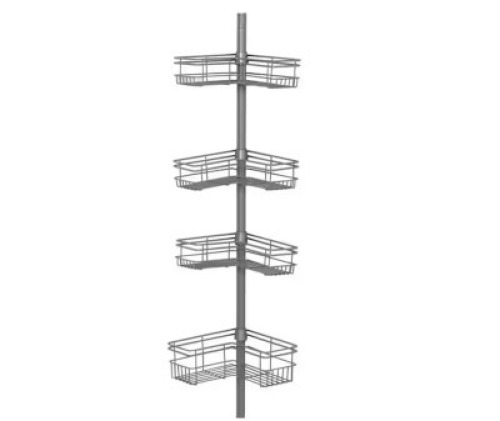 TENSION POLE CORNER SHOWER CADDY IN SATIN NICKEL