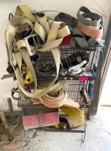 SHELVING UNIT WITH ASSORTED MATERIAL STRAPS