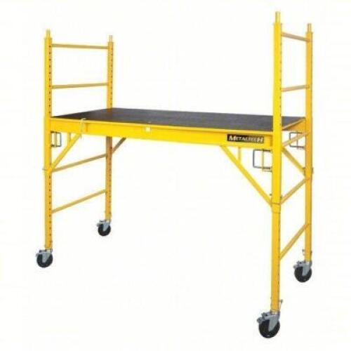 DESCRIPTION: (1) SCAFFOLD BRAND/MODEL: METALTECH #I CISCPY INFORMATION: YELLOW, STEEL, 1000 LB CAPACITY SIZE: 74" X 29" X 2.4' TO 6' RETAIL$: $537.07
