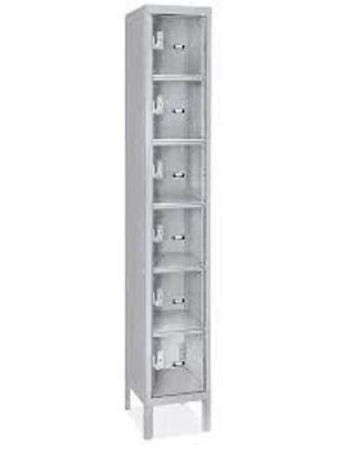 DESCRIPTION: (1) 6 TIER LOCKERSBRAND/MODEL: TENNSCO #BS6 121512 CINFORMATION: CLEAR FRONT, TAN / BEIGE FRAME, 6 TIER, 1 WIDESIZE: 12" X 15" X 72"RETAIL$: $465.00 EAQTY: 1