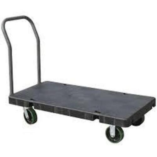 DESCRIPTION: (1) PLATFORM TRUCK, REMOVABLE HANDLEBRAND/MODEL: AKRO MILLSINFORMATION: BLACK, PLASTIC PLATFORM, STEEL FRAMESIZE: APPROX 24" X 48" PLATFORMRETAIL$: $673.94 EAQTY: 1