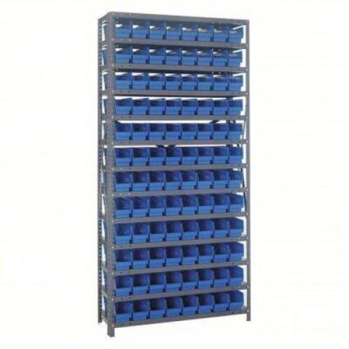 DESCRIPTION: (1) CASE OF (20) STORAGE BINS BRAND/MODEL: QUANTUM STORAGE #8NHV5 INFORMATION: BLUE BINS ONLY, NO SHELVING INCLUDED SIZE: 4" X 4 1/8" X 1