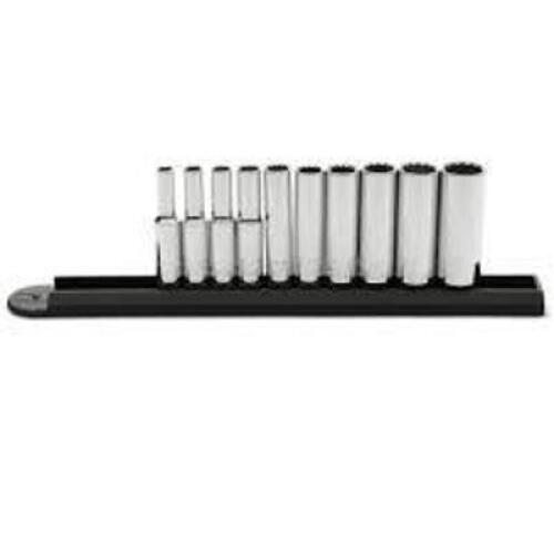 DESCRIPTION: (2) DEEP SOCKET SET BRAND/MODEL: GEARWRENCH #80309D INFORMATION: 10 PIECE, SAE 12 POINT SIZE: 1/4" DRIVE RETAIL$: $36.99 EA QTY: 2