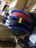 DESCRIPTION: (1) DUAL REEL SPRING RETURN HOSE REEL BRAND/MODEL: COXREELS #5FZW9 INFORMATION: BLUE, SLIGHT DAMAGE, MUST COME INSPECT SIZE: 3/8" X 50' R - 2