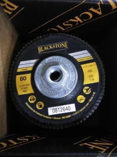 DESCRIPTION: (3) BOXES OF (5) FLAP DISC BRAND/MODEL: BLACKSTONE # 0812640 INFORMATION: ZIRC, 80 GRIT, TYPE 29 SIZE: 4 1/2" X 5/8" 11 QTY: 3