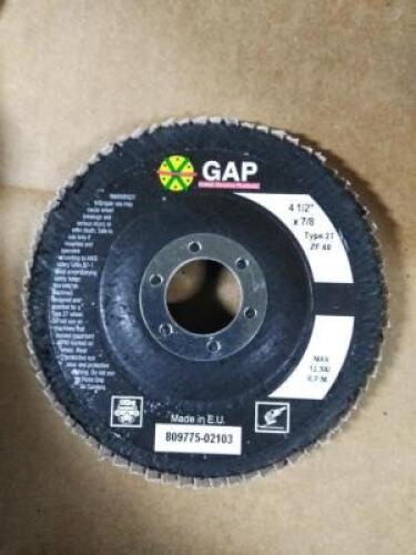 DESCRIPTION: (3) BOXES OF (10) PREMIUM FLAP WHEEL BRAND/MODEL: GLOBAL ABRASIVES INFORMATION: TYPE 27 ZF 40 SIZE: 4 1/2" X 7/8" QTY: 3