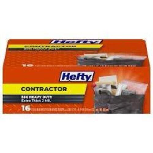 DESCRIPTION: (1) BOX OF (16) HEAVY DUTY CONTRACTOR BAGS BRAND/MODEL: HEFTY INFORMATION: BLACK, HEAVY DUTY, EXTRA THICK SIZE: 55 GAL RETAIL$: $27.30 EA