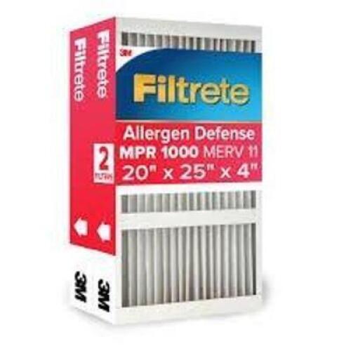 DESCRIPTION: (2) AIR CLEANING FILTER - ALLERGEN DEFENSE BRAND/MODEL: FILTRETE SIZE: 20 X 25 X 4 RETAIL$: $46.97 EA QTY: 2