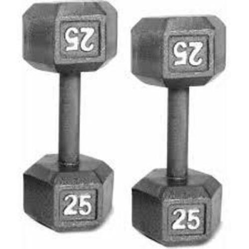 DESCRIPTION: (1) SET OF (2) DUMBBELLS BRAND/MODEL: CAP #DB-25P SIZE: 25 LBS RETAIL$: $73.39 EA QTY: 1