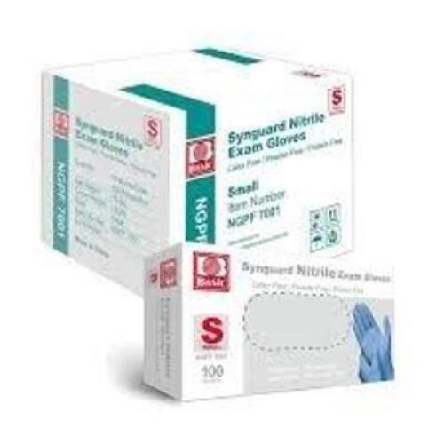 DESCRIPTION: (10) BOXES OF (100) RUBBER GLOVES BRAND/MODEL: BASIC #NGPF 7001 INFORMATION: BLUE, LATEX FREE, NITRILE SIZE: SMALL RETAIL$: $34.00 PER BO