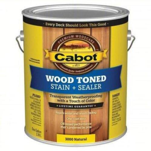 DESCRIPTION: (2) WOOD TONED STAIN AND SEALER BRAND/MODEL: CABOT 2NTA7 SIZE: 1 GAL RETAIL$: 112.04 QTY: 2