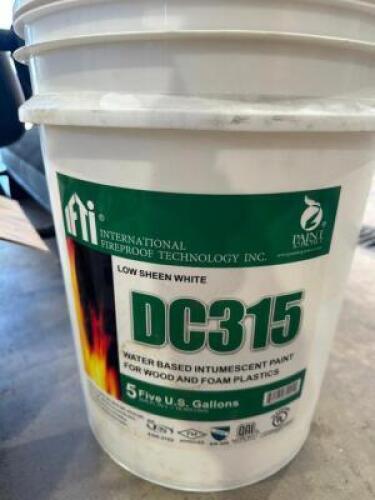 FULL 5 GALLON BUCKET OF DC315 WATER BASED INTUMESCENT PAINT. LOW SHEEN WHITE