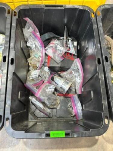 PLASTIC TOTE AND CONTENTS ASSORTED AUTOMOTIVE PARTS.