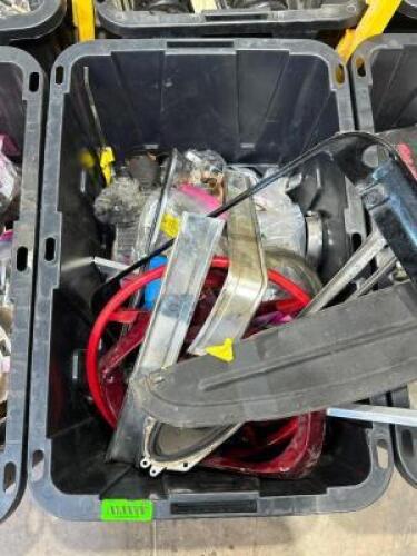PLASTIC TOTE AND CONTENTS ASSORTED PARTS.