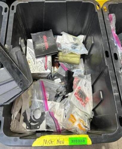 PLASTIC TOTE AND CONTENTS MUSTANG ASSORTED PARTS.