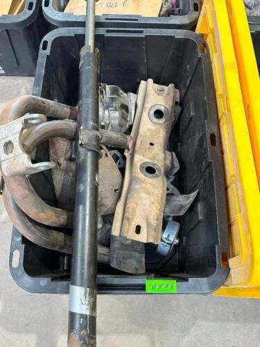 PLASTIC TOTE AND CONTENTS ASSORTED AUTOMOTIVE PARTS.
