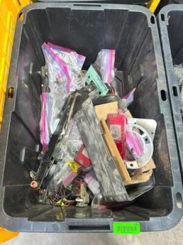 PLASTIC TOTE AND CONTENTS ASSORTED AUTOMOTIVE PARTS.