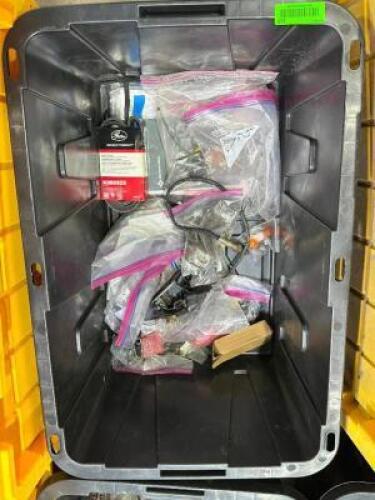 PLASTIC TOTE AND CONTENTS ASSORTED AUTOMOTIVE PARTS.