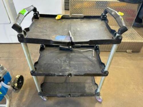 THREE TIER BLACK PLASTIC UTILITY CART