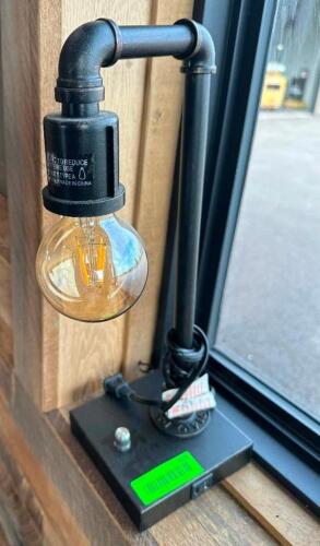 STEAM PUNK STYLE DESK LAMP WITH EXPOSED BULB