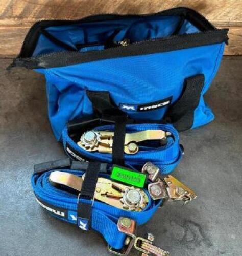 (4) MACS HEAVY DUTY BLUE AUTOMOTIVE STRAP DOWNS W/ CANVAS CASE.