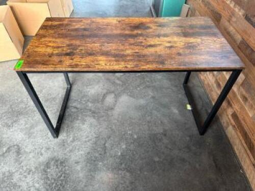 48" X 24" HARDWOOD TABLE W/ METAL LEGS.