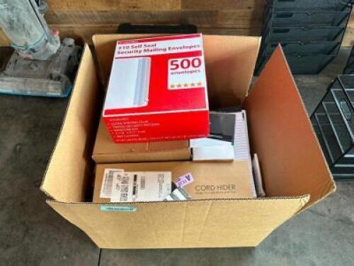 (1) BOX OF ASSORTED OFFICE SUPPLIES.