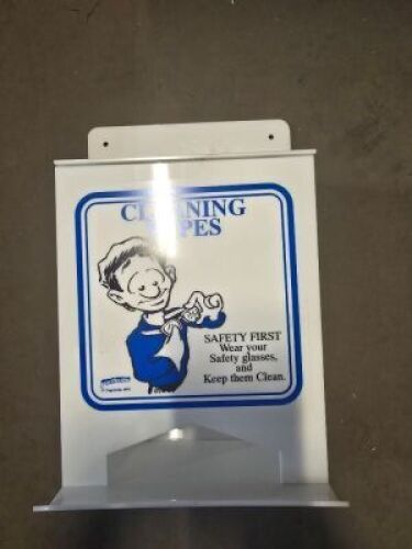 DESCRIPTION: (1) CLEANING WIPES DISPENSERBRAND/MODEL: BRADY #35XL96SIZE: 12 X 8 X 5RETAIL$: $103.99 EAQTY: 1
