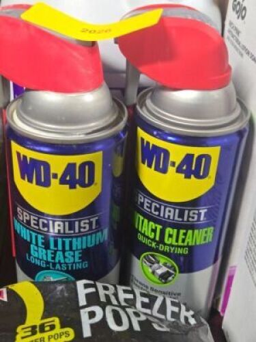 DESCRIPTION: (2) CANS OF WD 40 SPECIALIST BRAND/MODEL: WD 40 INFORMATION: (1) WHITE LITHIUM GREASE, AND (1) QD CONTACT CLEANER QTY: 2