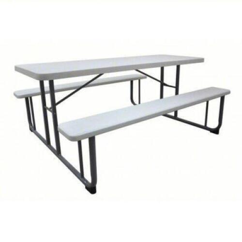 DESCRIPTION: (1) PICNIC TABLE BRAND/MODEL: PRODUCT NUMBER #1MDU4 INFORMATION: WHITE, PLASTIC SIZE: 29 5/8" X 72 1/8" X 57" RETAIL$: $656.38 EA QTY: 1