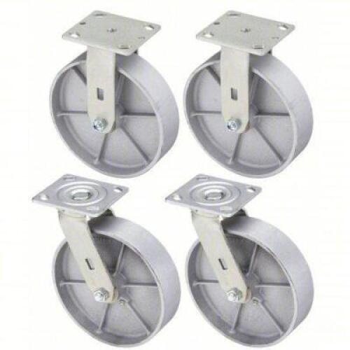 DESCRIPTION: (1) SET OF (4) PLATE CASTER WHEELS BRAND/MODEL: PRODUCT NUMBER #437V67 INFORMATION: RIGID/SWIVEL, SIDE BRAKE, STEEL SIZE: 8 IN WHEEL DIA,
