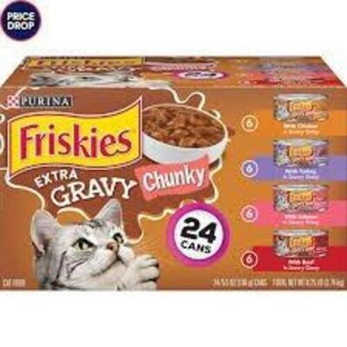 DESCRIPTION: (1) CASE OF (24) CANS OF WET CAT FOOD BRAND/MODEL: FRISKIES INFORMATION: MULTIPLE FLAVORS RETAIL$: $30.46 EA QTY: 1