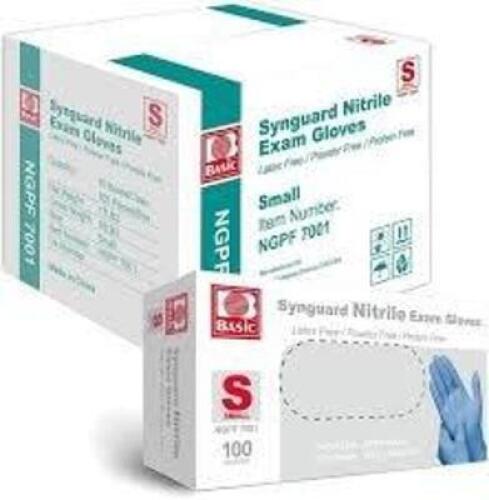 DESCRIPTION: (10) BOXES OF (100) RUBBER GLOVES BRAND/MODEL: BASIC #NGPF 7001 INFORMATION: BLUE, LATEX FREE, NITRILE SIZE: SMALL RETAIL$: $34.00 PER BO