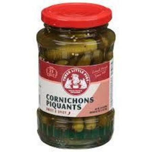 DESCRIPTION: (4) SWEET N SPICY CORNICHONS BRAND/MODEL: 3 PIGS SIZE: 12.4 OZ RETAIL$: $24.00 QTY: 4